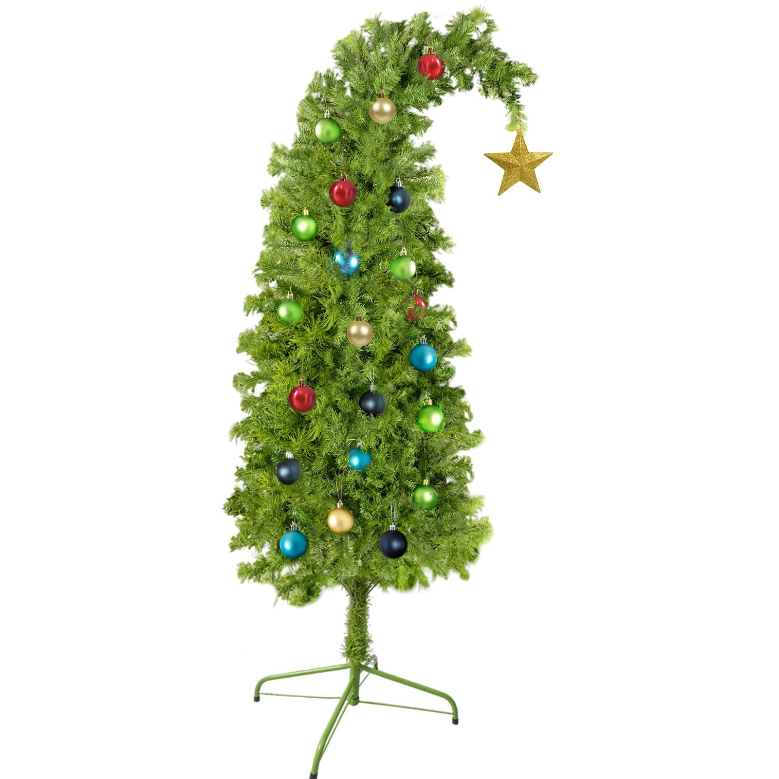 Árbol de Navidad artificial de 5 pies, árbol de Navidad verde caprichoso, árbol de Navidad mejor doblado con soporte y adornos de bola, decoración de Navidad, decoración de Navidad,