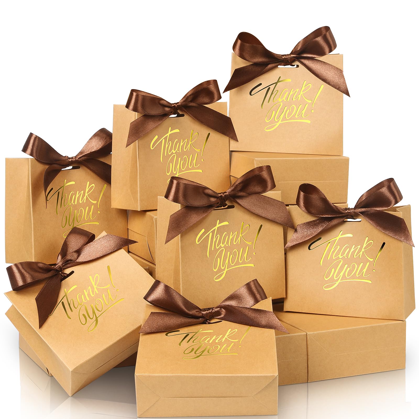 EQOREIIN Small Gift Bags, 70 Count Mini 4.5x1.8x3.9 Inch Brown Kraft Paper Gift Bags With Bow Ribbon, Ideal For Birthday, Wedding, Baby Showers & More