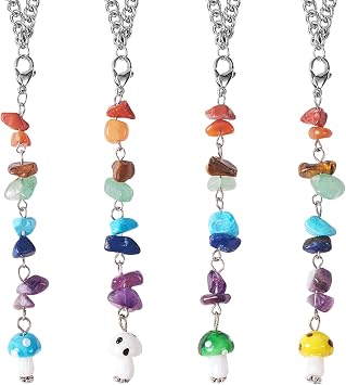 4 Pcs Mushroom Car Accessories Car Rearview Mirror Pendant Ornaments Cute Mushroom Decor Gemstone Fragment Charm Pendant for Home Bedroom Wall Car Decor