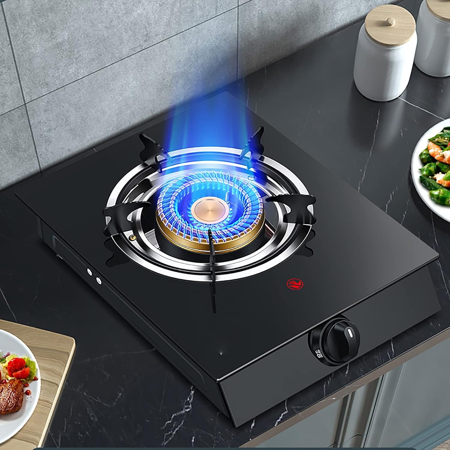 Burner Gas Cooker gas hob Portable Benchtop Gas Stove, 30CM Black Tempered Glass Cooking Stove,for Home Kitchen Camping Caravan Cooking Compact [Energy Class A]