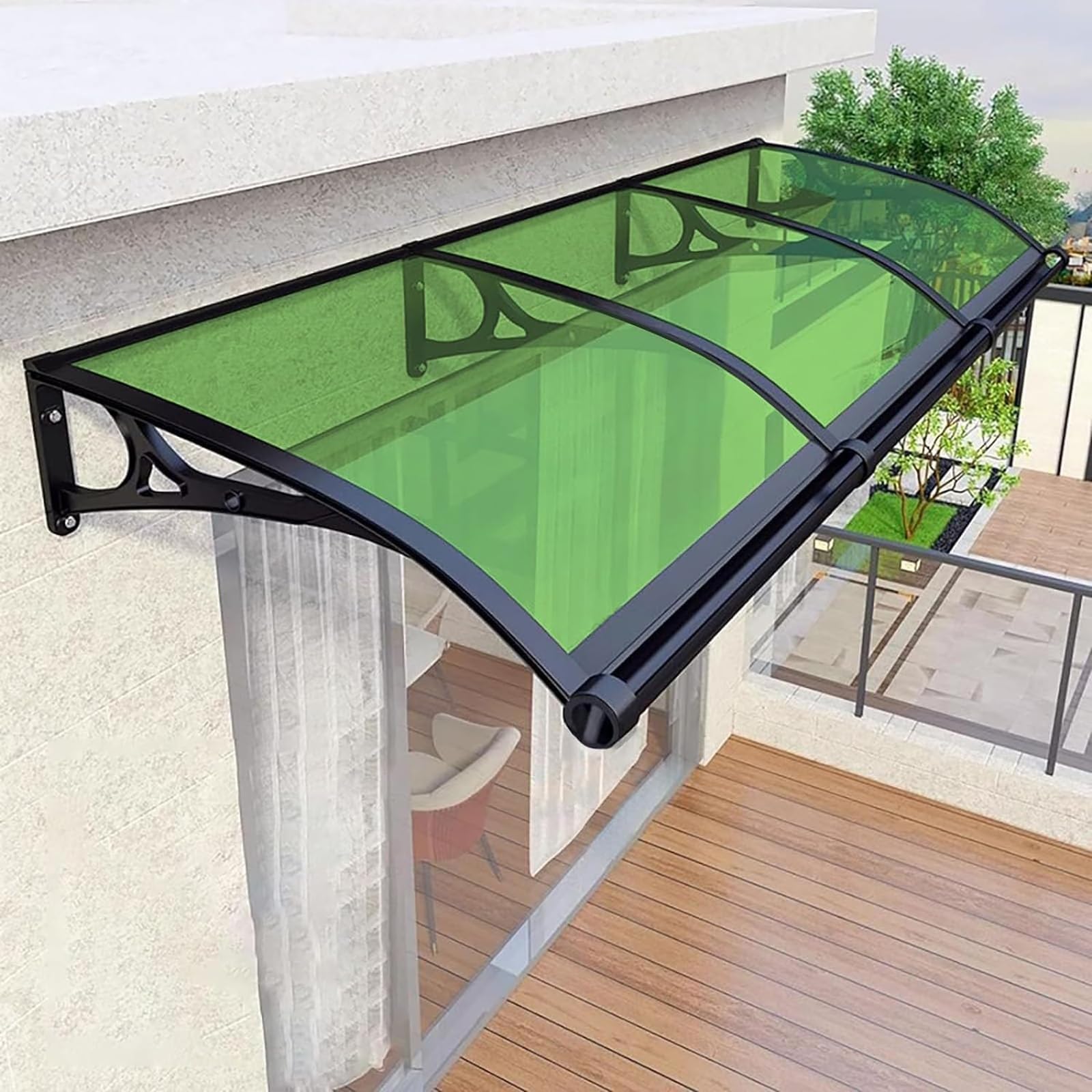 LWJSOCP Modern Polycarbonate Canopy for Front Door Outdoor Patio Shelter UV & Rain Protection Overhead Aw Hollow Sheet (Green 60x180cm)