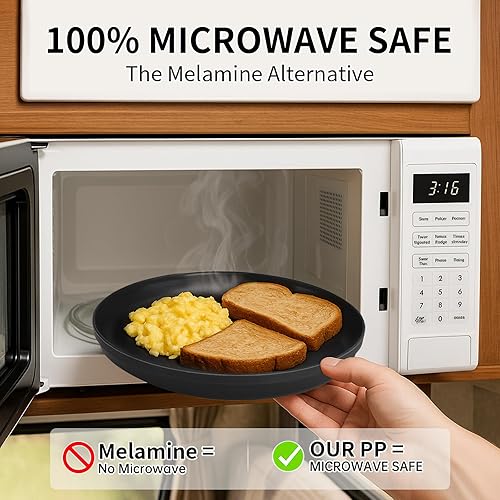 Miniatura 2 de Juego de vajilla para camping de RV de 40 piezas (servicio para 8), juego de platos y cuencos aptos para microondas con cubiertos, platos de