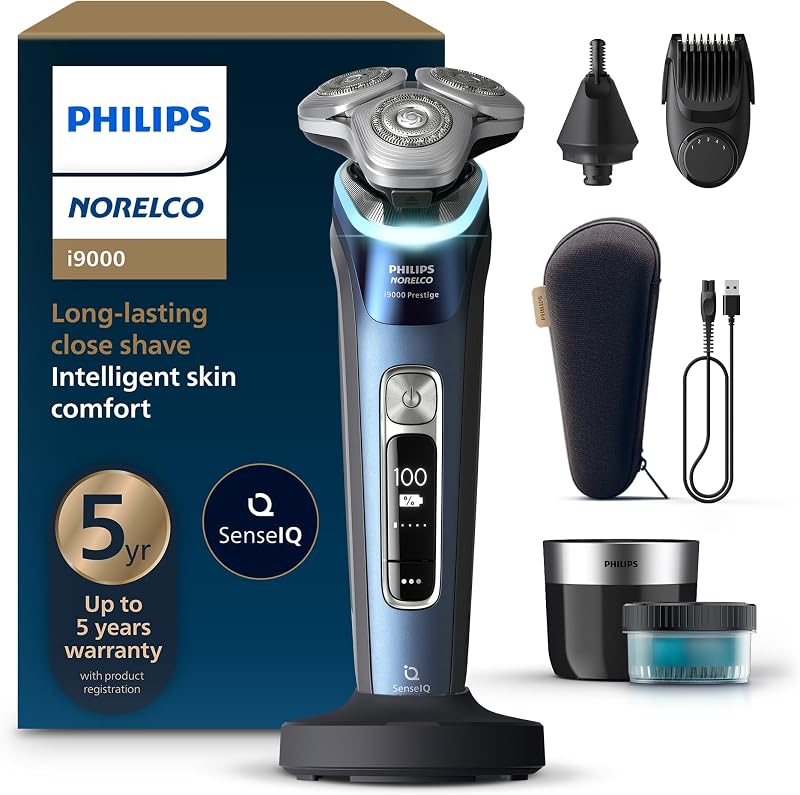 Barbeador elétrico rotativo Philips Norelco i9000 Prestige, Adriatic Blue