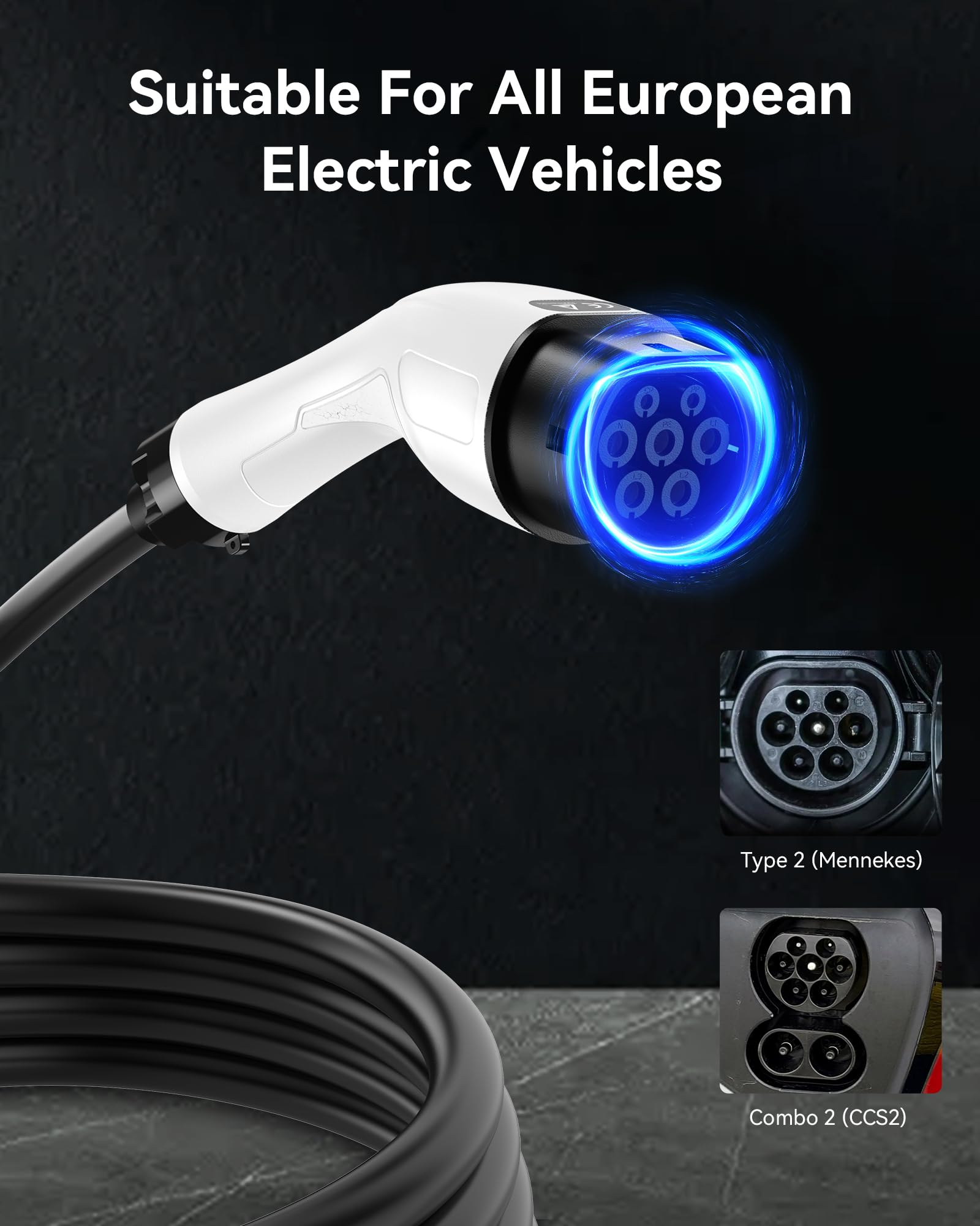 RamTouch Electric Vehicle Charger (3 kW, Type 2, UK 3-Pin Plug, 10.5 m), IP65 Portable Car Charger with Adjustable Current (6A–13A) and Delayed & Timed Charging, Compatible with EVs and Hybrids — view 8