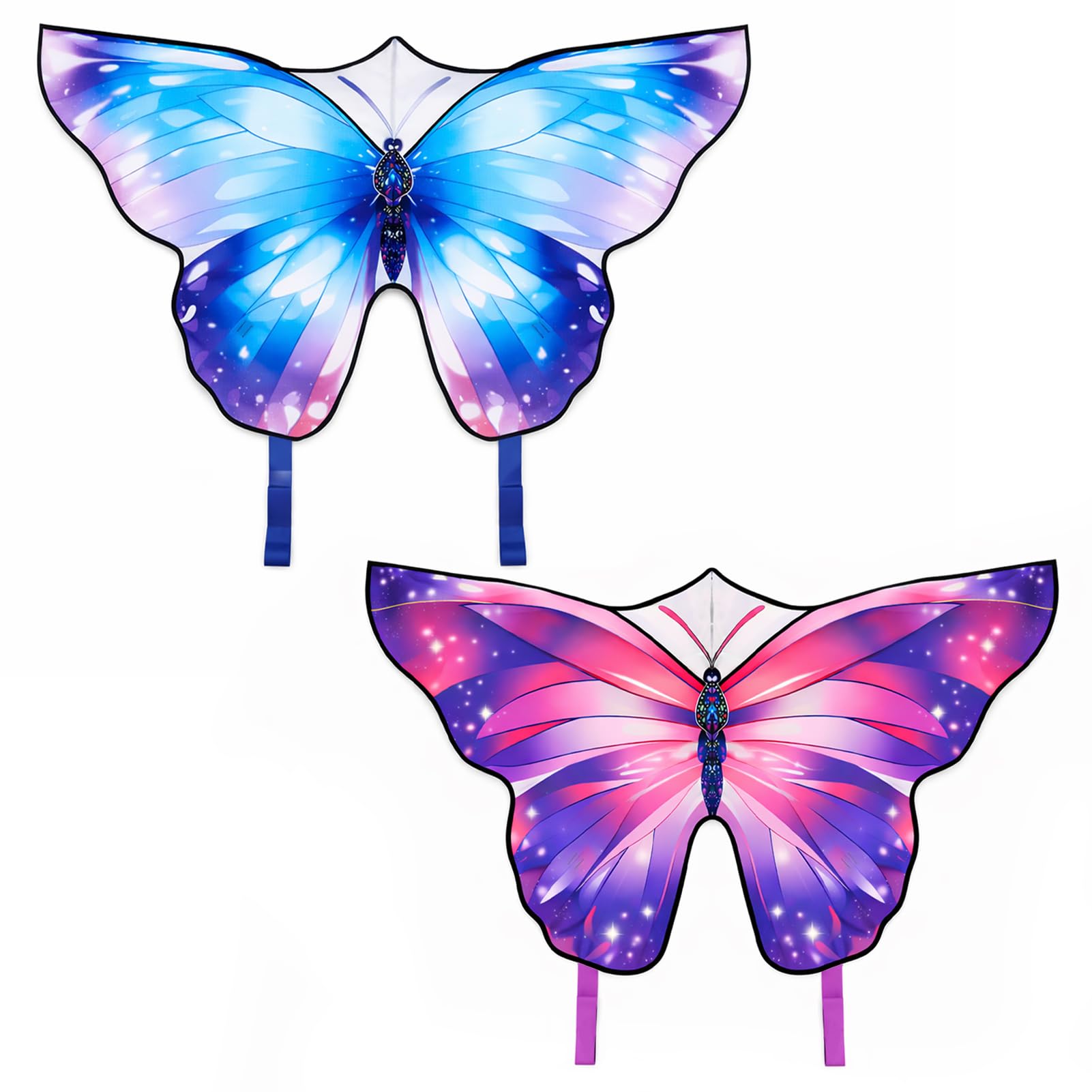 SUNNYNEST Butterfly Kite for Adults, Large Easy to Fly Beginner Kite with String & Handle, 121 x 71 cm Colourful Outdoor Kite for Beach, Garden & Family Activities (Blue+Purple, 2 PCS)