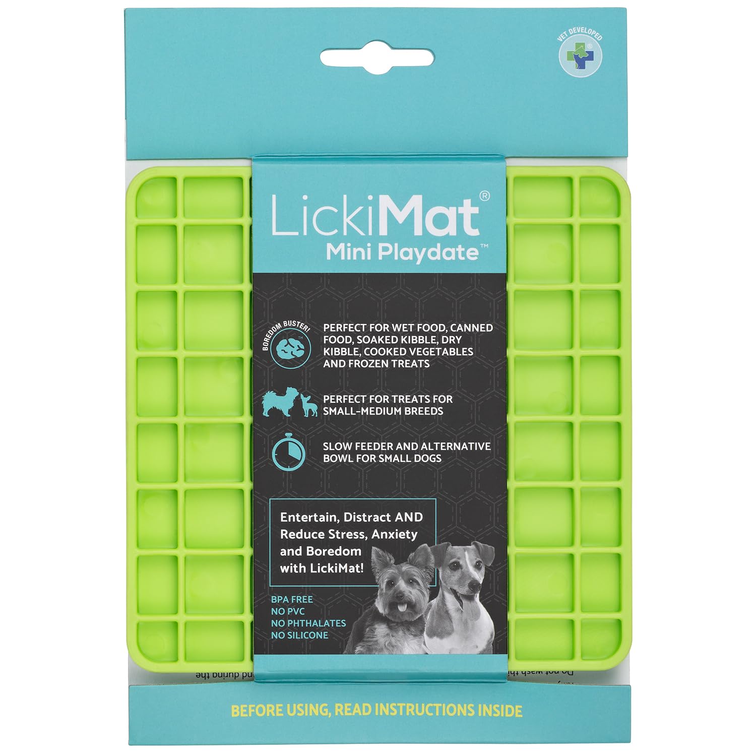 LickiMat Mini Classic Playdate Dog Food Mat, Dog Slow Feeder for Boredom & Anxiety Relief for Dogs, Perfect for Food, Treats, Yoghurt & Peanut Butter, Fun Alternative to a Slow Feeding Bowl, Green