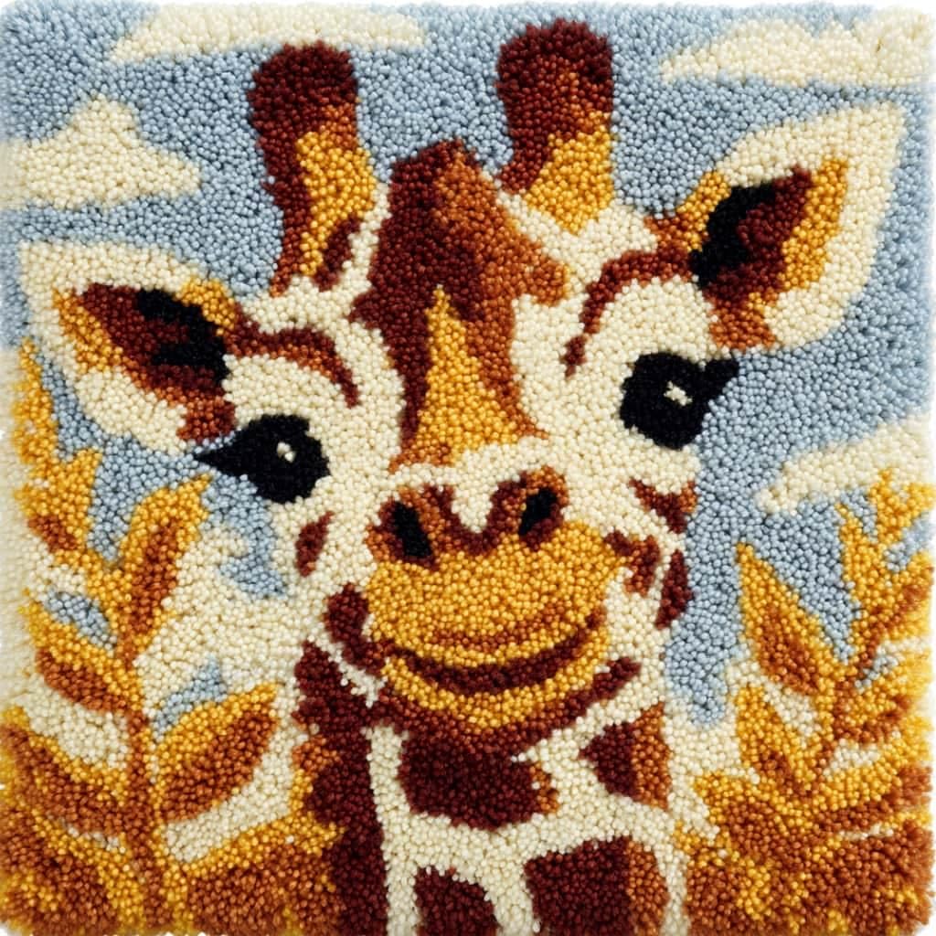 Taxpy Latch Hook Cushion Kits Giraffe Pillowcase Kits Embroidery Kit 17X17 Inch DIY Needlework Pillow Cover Sofa Cushion Rug Making