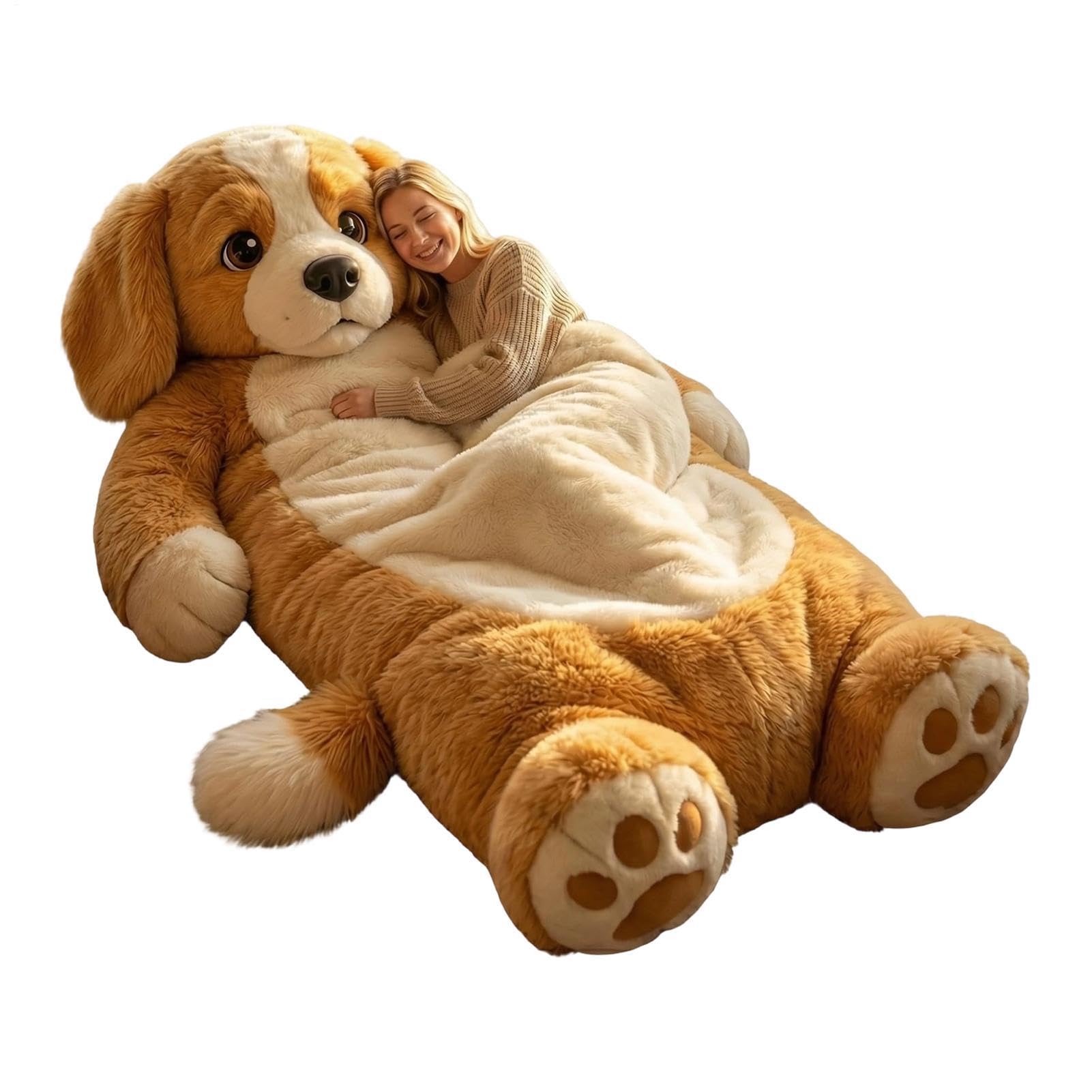 Dog Sleeping Bag For Humans | Adorable Dogs Envelope Sleeping Bag | Adults Soft Plush Animal Mattress, Warm Comfortable Lounging Blanket For Women Men, Home, Camping, Sleepovers