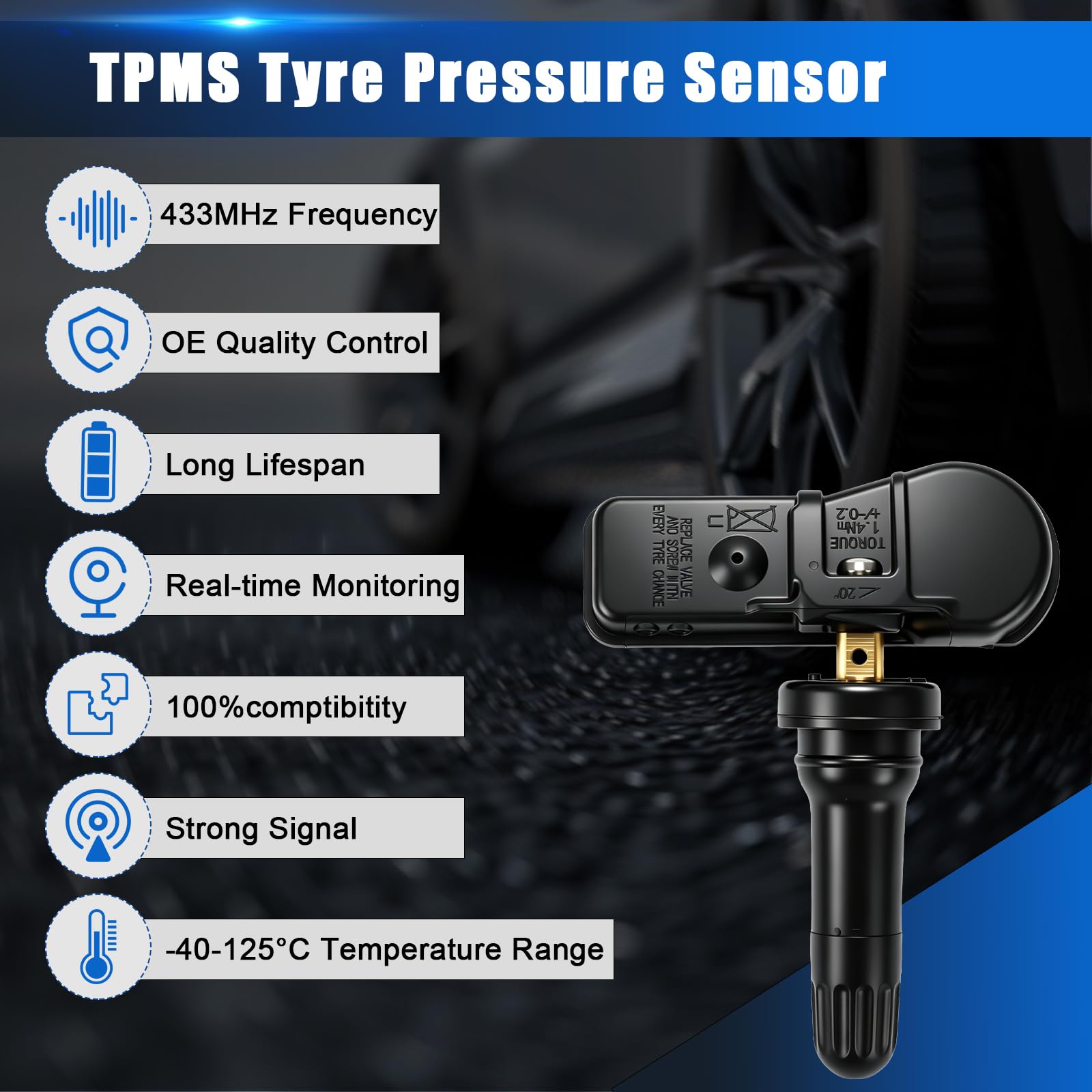 Sensor de presión de neumáticos compatible con Peugeot 207 CC /3008/408/508/Partner Tepee/RCZ Citroen C4/C5/Berlingo Multispace RDKS 9802003680