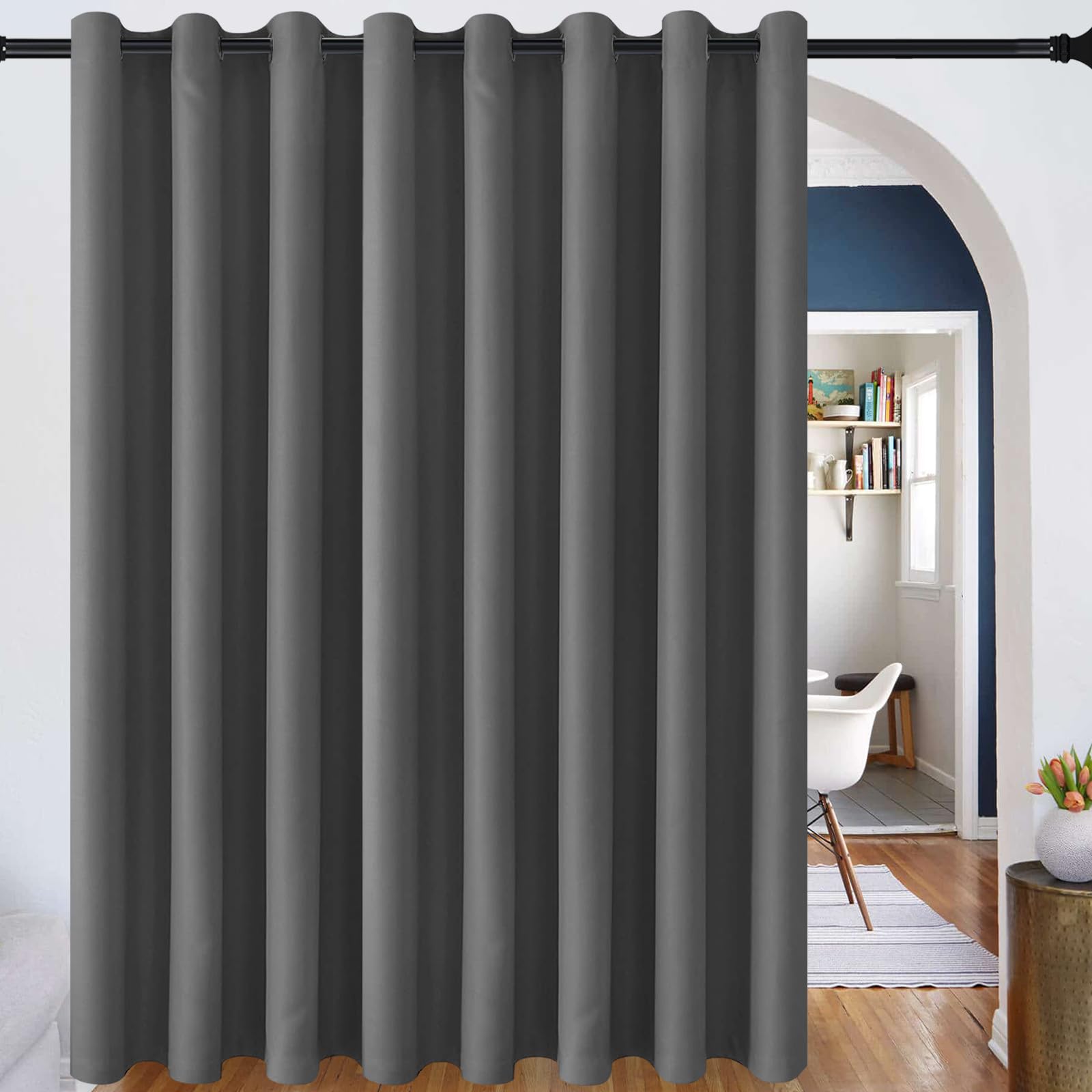 DWCN Blackout Curtain Panel for Bedroom - Thermal Insulated Energy Saving Grommet Blackout Drapery for Patio Door, Room Divider Big Long Curtain (Dark Grey, W12' by L9', 1 PC) — image 1