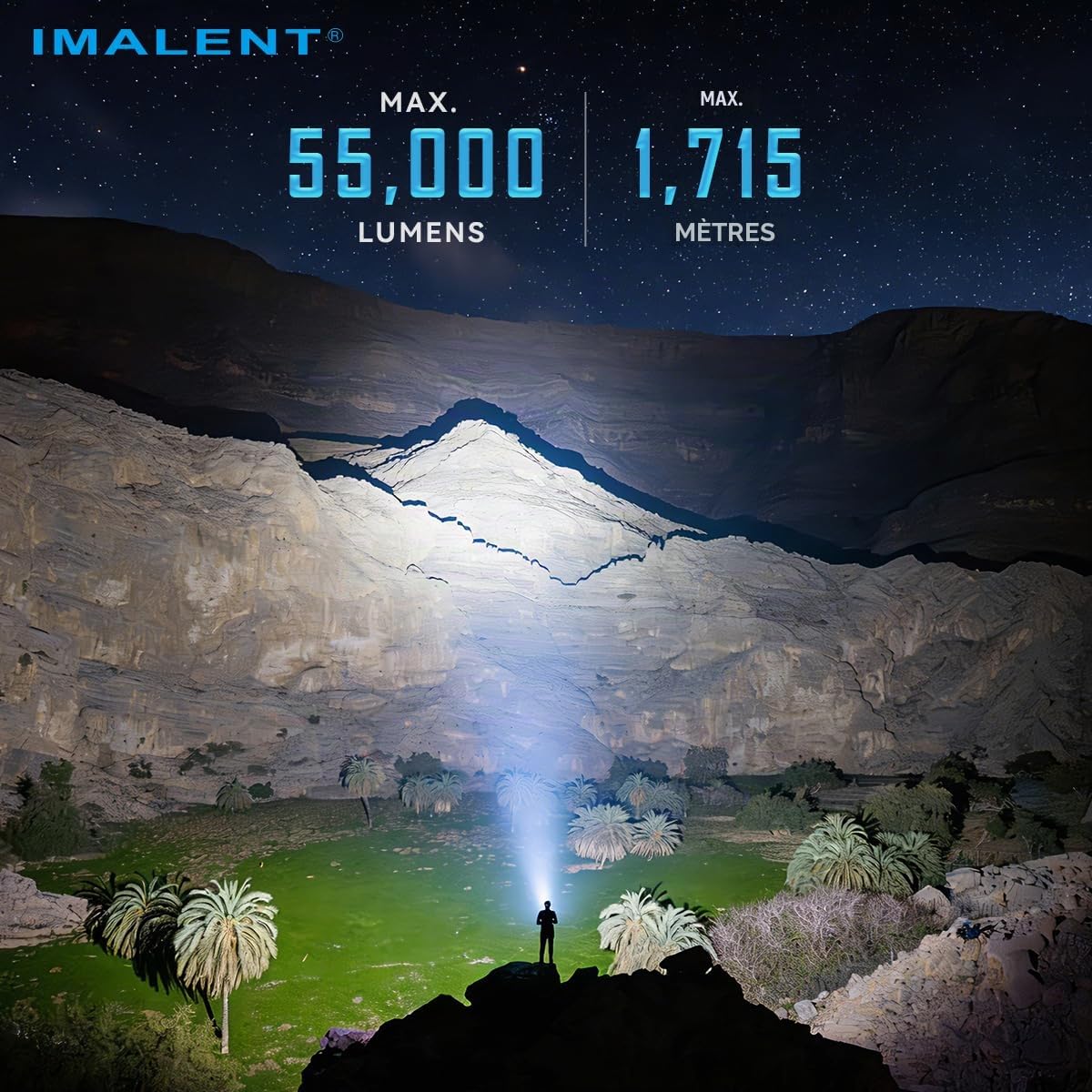 IMALENT SR16 Mini Lampe Torche Puissante Rechargeable 55 000lumens, Longue Portée de 1715m- Lampes LED 16 Ampoules CREE XHP50.3 - Poignée légère idéale pour la pêche, l'industrie et la police