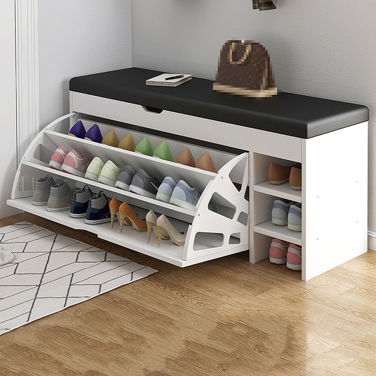 XYTUJK HXD0014 Shoe Storage Bench with Cushion Seat