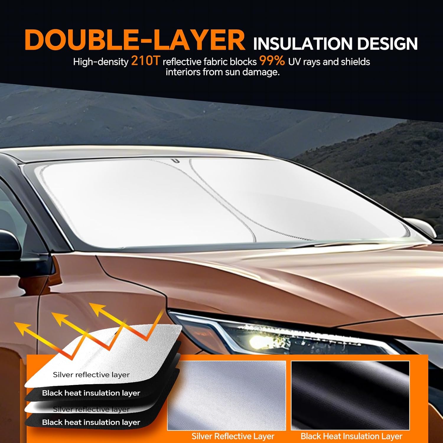 Windshield Sunshade for Ni-ssan Sentra 2020-2024 Custom Fit Front Window Sun Shade Blocks 99% UV Rays Foldable Shield Protect Car Interior Accessories