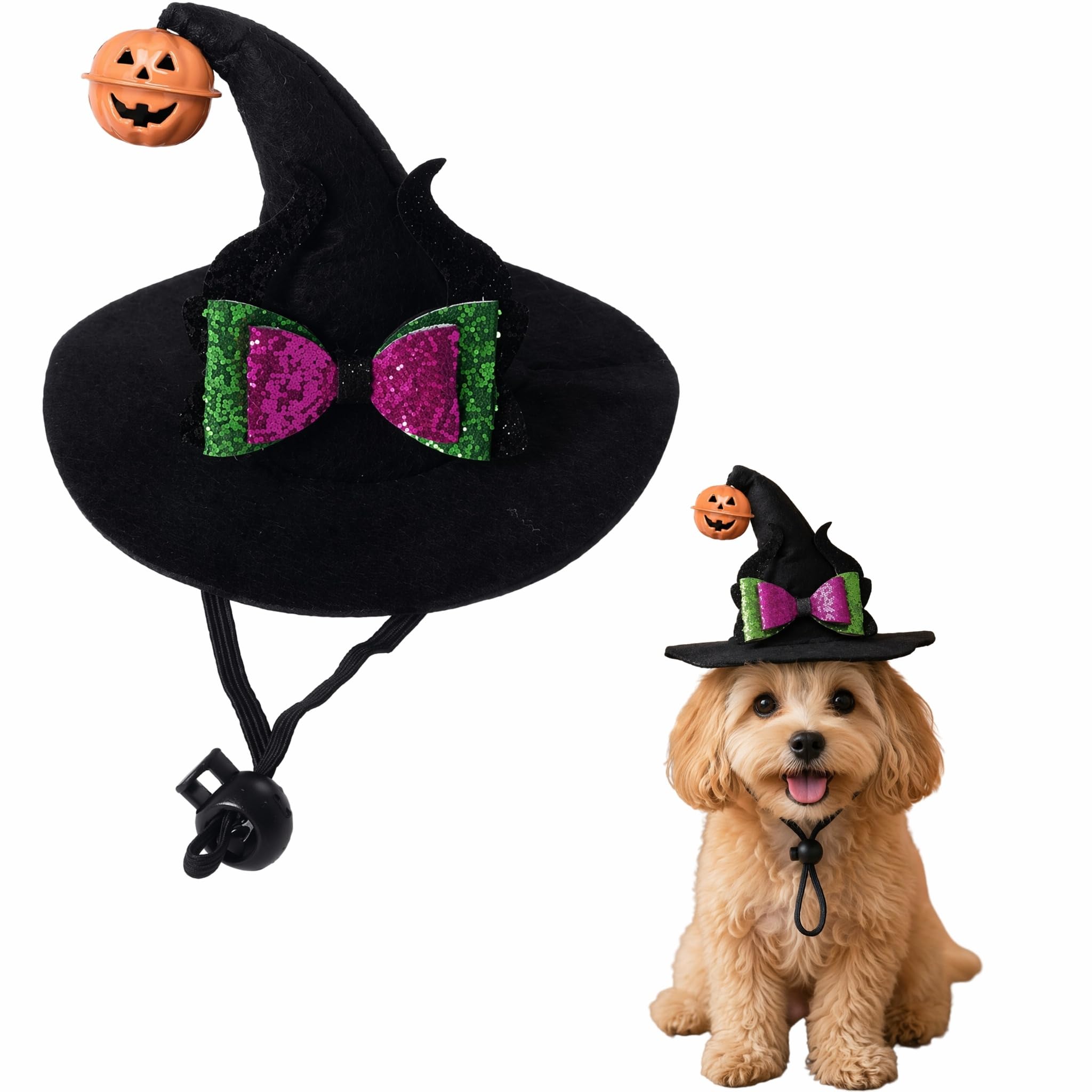 Dog Halloween Costume - Adjustable Witch Hat, Halloween Costume for small Dogs & Cats, Comfortable, Durable