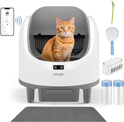 Caja de arena automática, segura antipellizco Caja de arena autolimpiante para gatos de gran capacidad para múltiples gatos, control de aplicación,