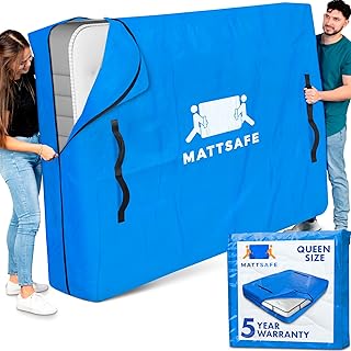 MattSafe Mattress Bags for Moving and Storage (Queen Size) - Mattress Cover for Moving - Heavy Duty, 8 Handles and Strong Zipper Closure - Mattress Storage Bag - Moving Supplies & Moving Bags