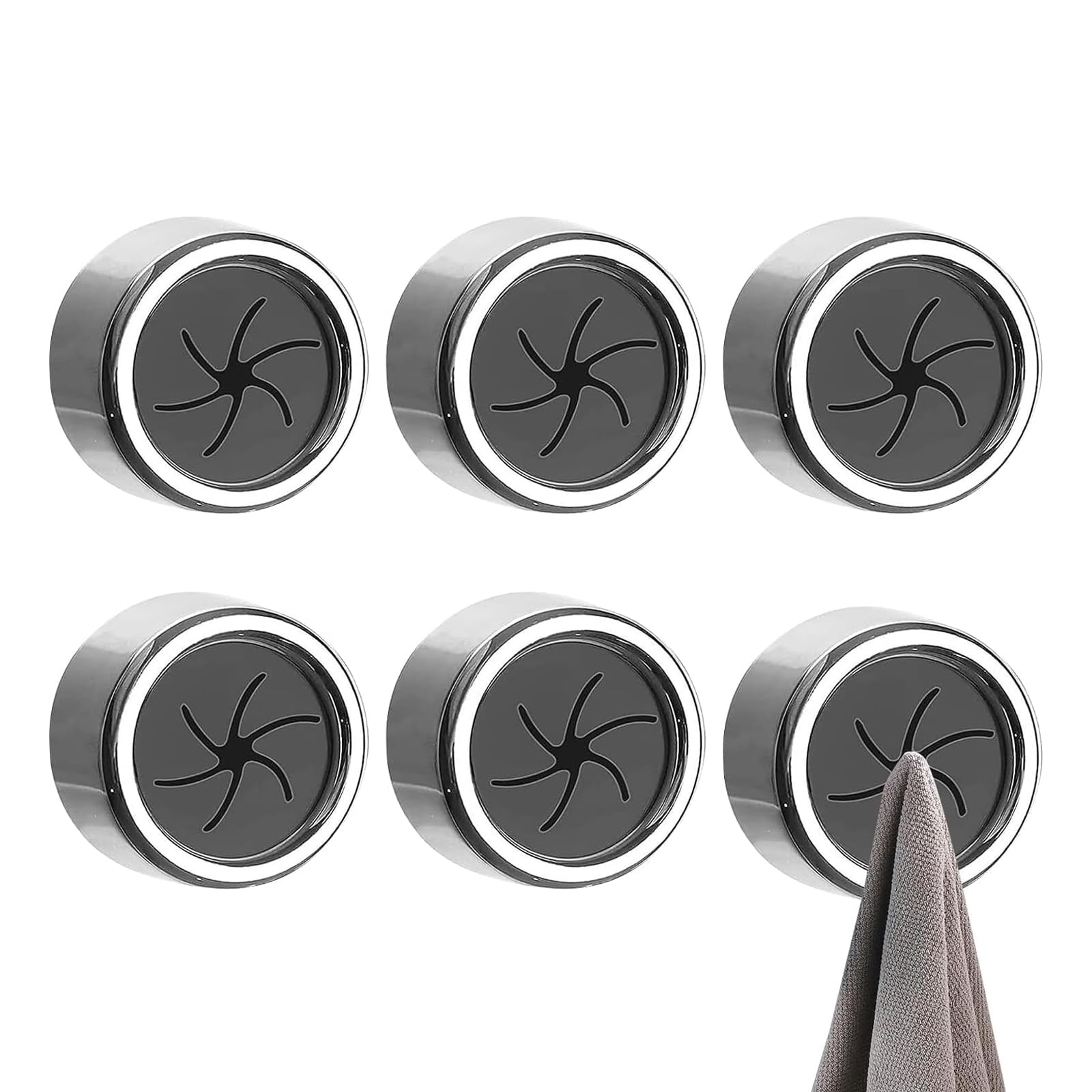 NONEOYNO 6Pcs Self-Adhesive Tea Towel Holders, Round Bathroom Tea Towel Hooks Stick on Wall, Push in Suction Kitchen Holders for Towels, Rags, Gloves, Bags, No Drilling Needed