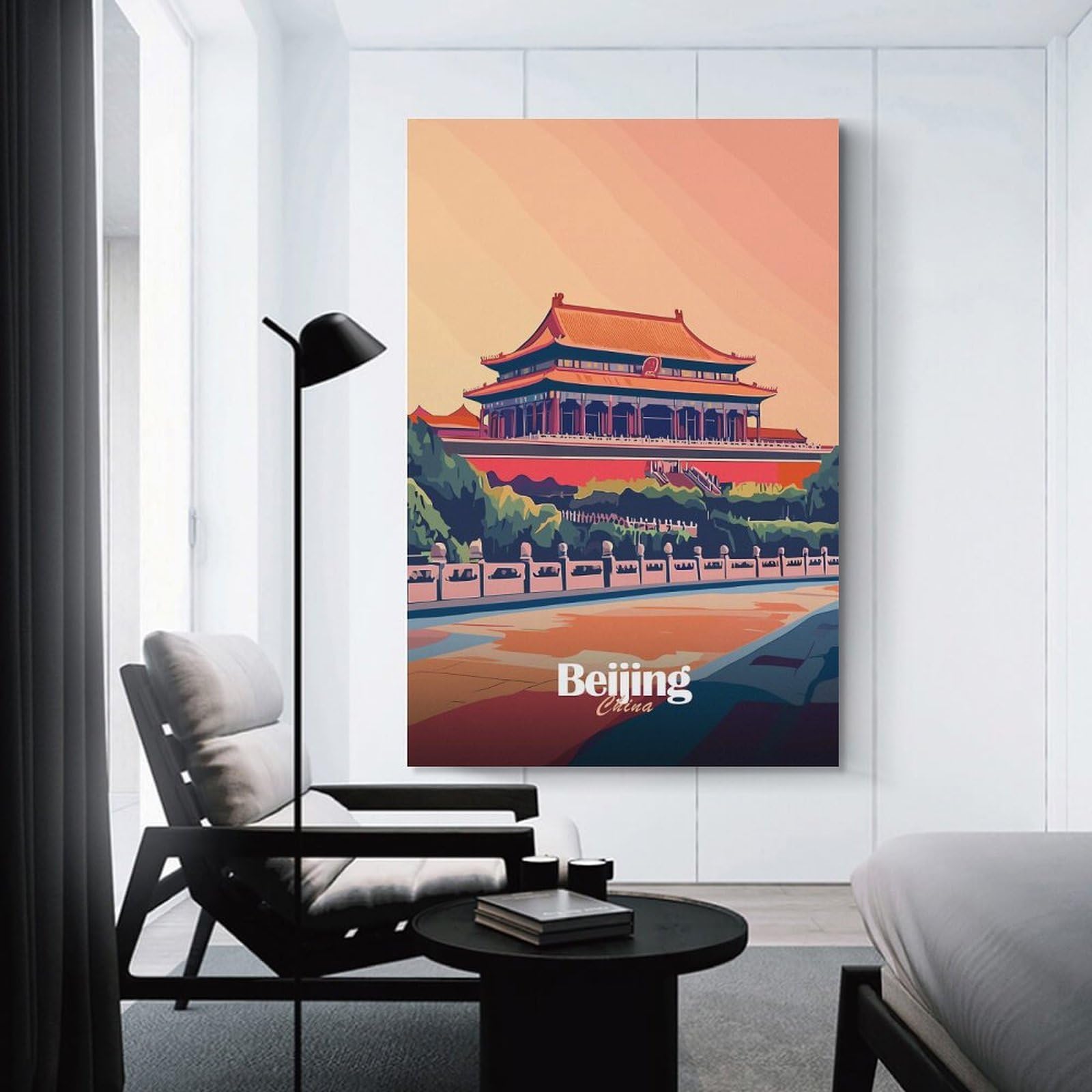 Junmoney Beijing Forbidden City Illustration Decorative Wall Artwork, 12x18inch(30x45cm), for Home Lounge, Bedroom Or Reading Nook, Easy Decor for Gallery Walls
