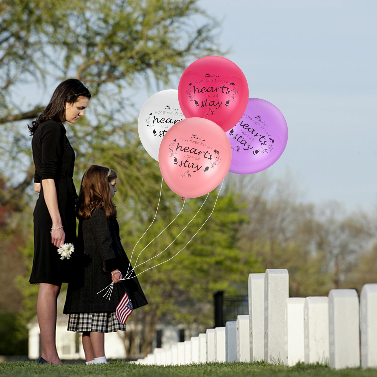 72 Stück Bunte Herz-Ballons Für Beerdigung & Gedenken – Latex-Ballons Mit „Forever In Our Hearts“-Aufdruck, Inkl. 2 Rollen Weißem Band
