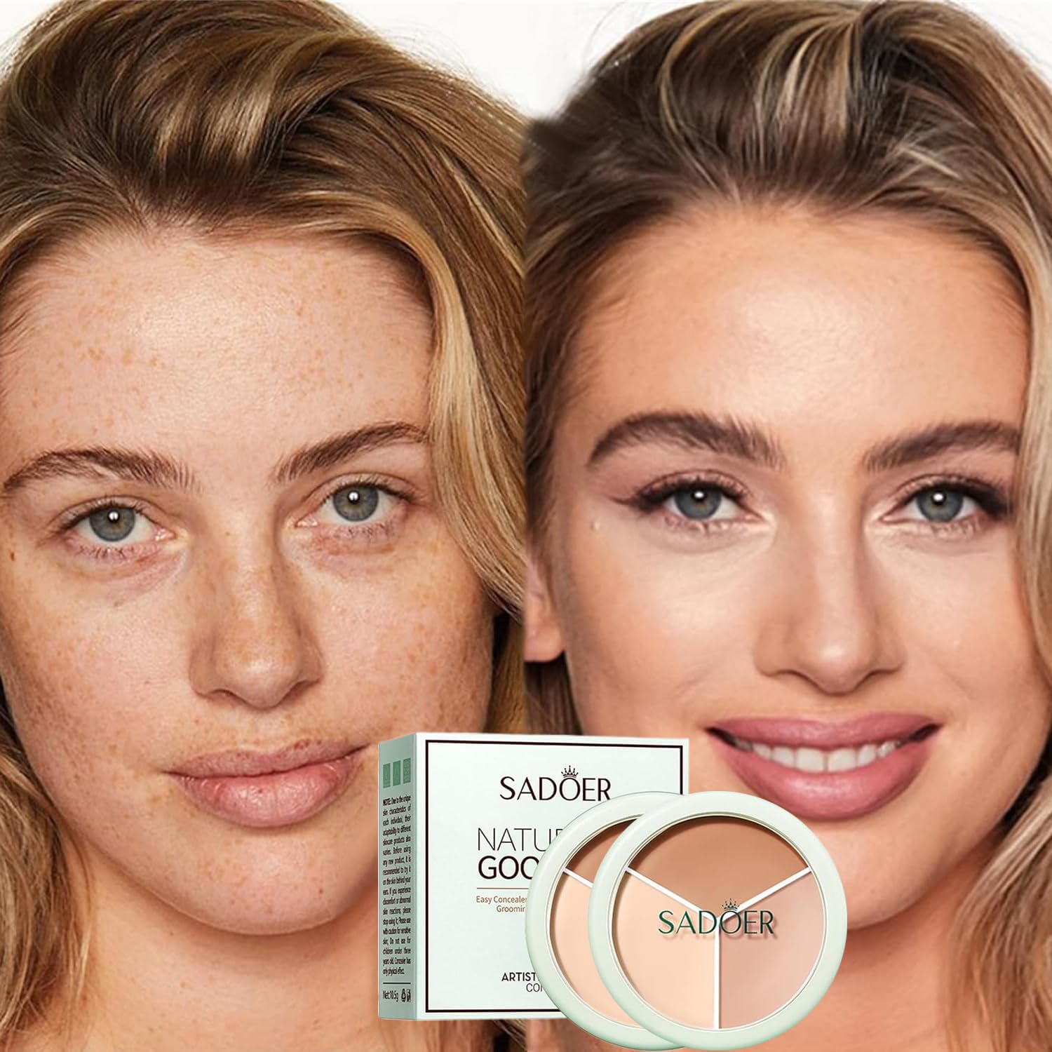 Sadoer Tri-Color Concealer Palette - Waterproof, Full Coverage Face Concealer Makeup Highlight Contour Palette (2 Pack)