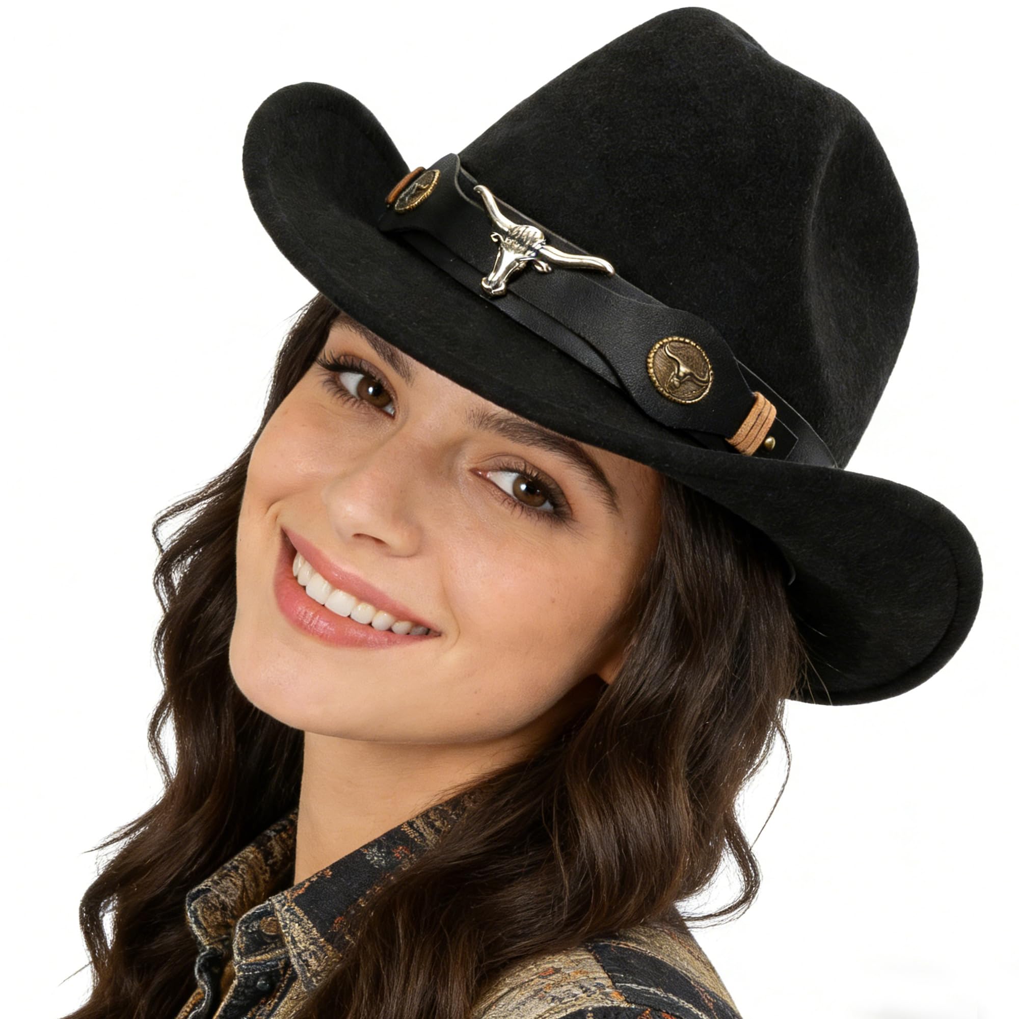 Cappello da cowgirl western da donna con strass scintillanti, cappello da cowboy in feltro, cappello da rodeo per discoteca, taglia M/L
