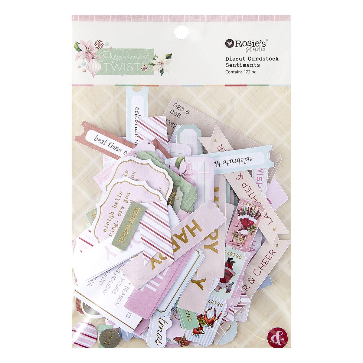 Rosie's Studio Peppermint Twist Cardstock Diecut Ephemera Sentiments
