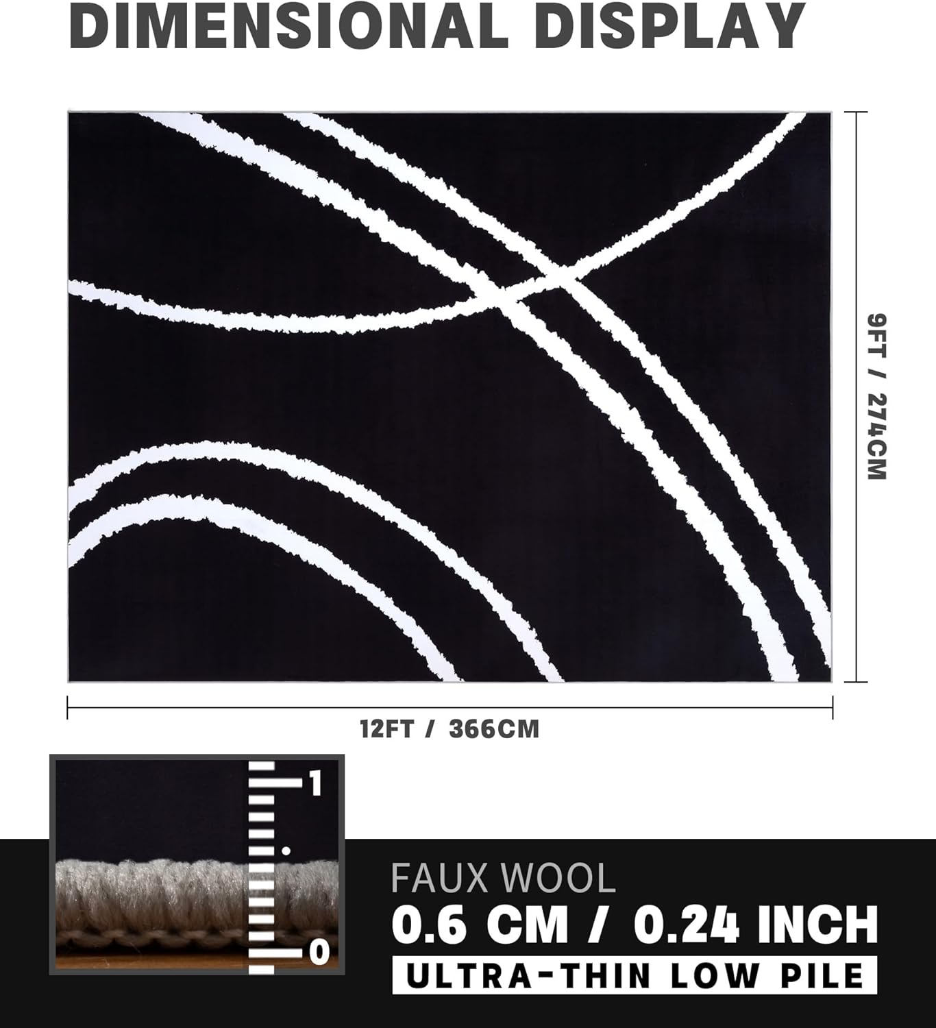 yihouse black modern area rugs 9x12,large black and white washable rug for living room,minimalist striped area rug,thin abstract geometric rug 9x12 for bedroom,kitchen,office black simple lines-1 9' x 12' (rectangular)