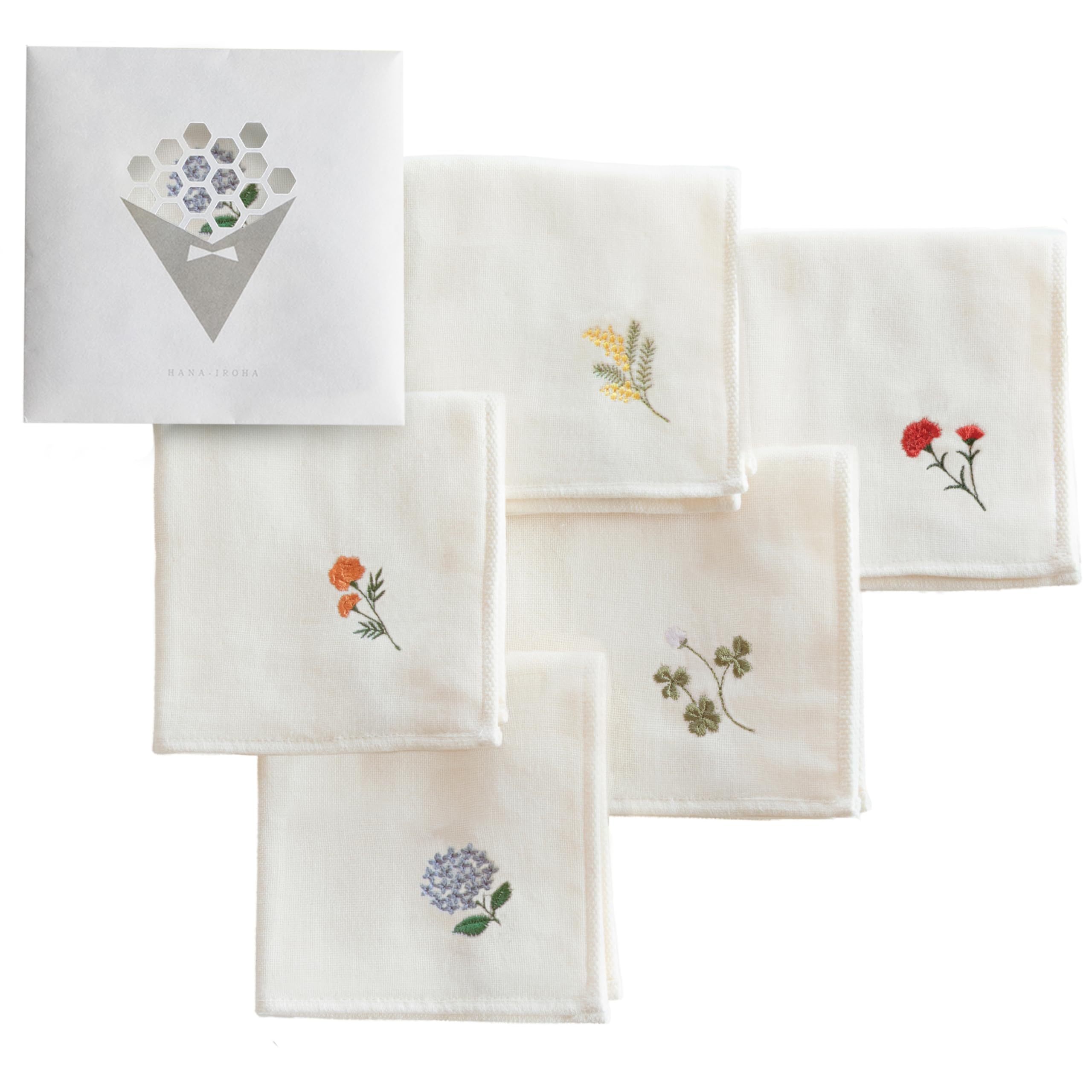 Imabari Towel Hanairo Stitch Handkerchief Set Mimosa Marigold Clover Cotton