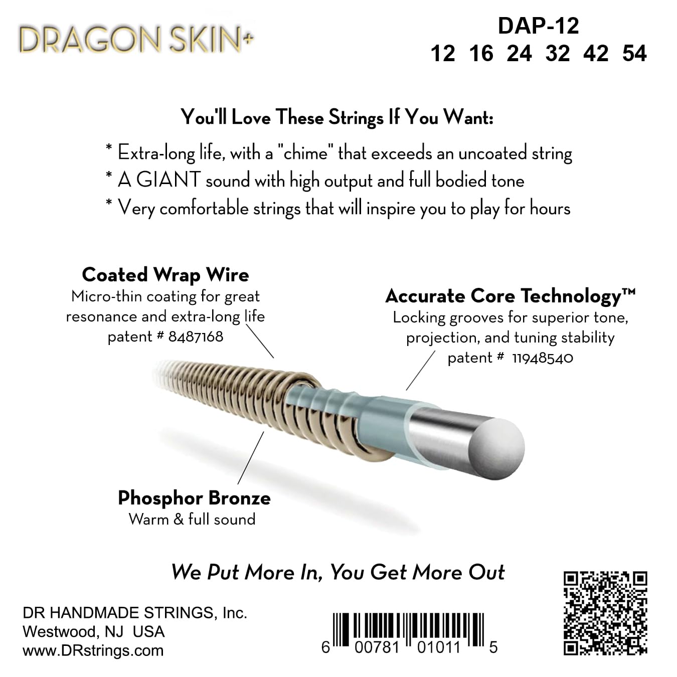 DR DAP-12, DRAGON SKIN+™ Coated phosphor bronze acoustic guitar strings, Superior sound with pleasant feel & long lifespan - Image 2