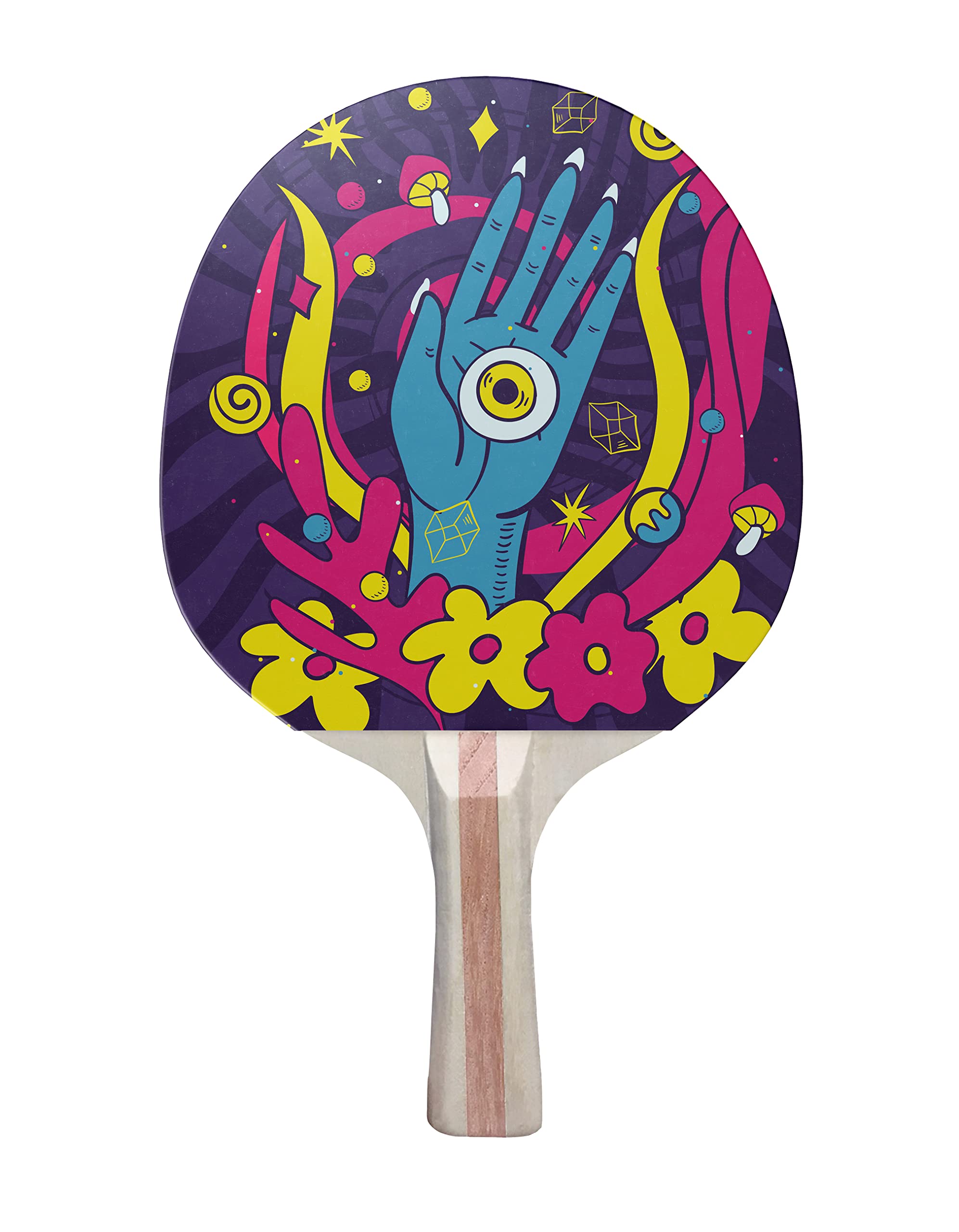 TigerTail Sports Psychedelic Hand Colorful Design Ping Pong Paddle, Premium 5 Ply Table Tennis Racket (Black on Back)