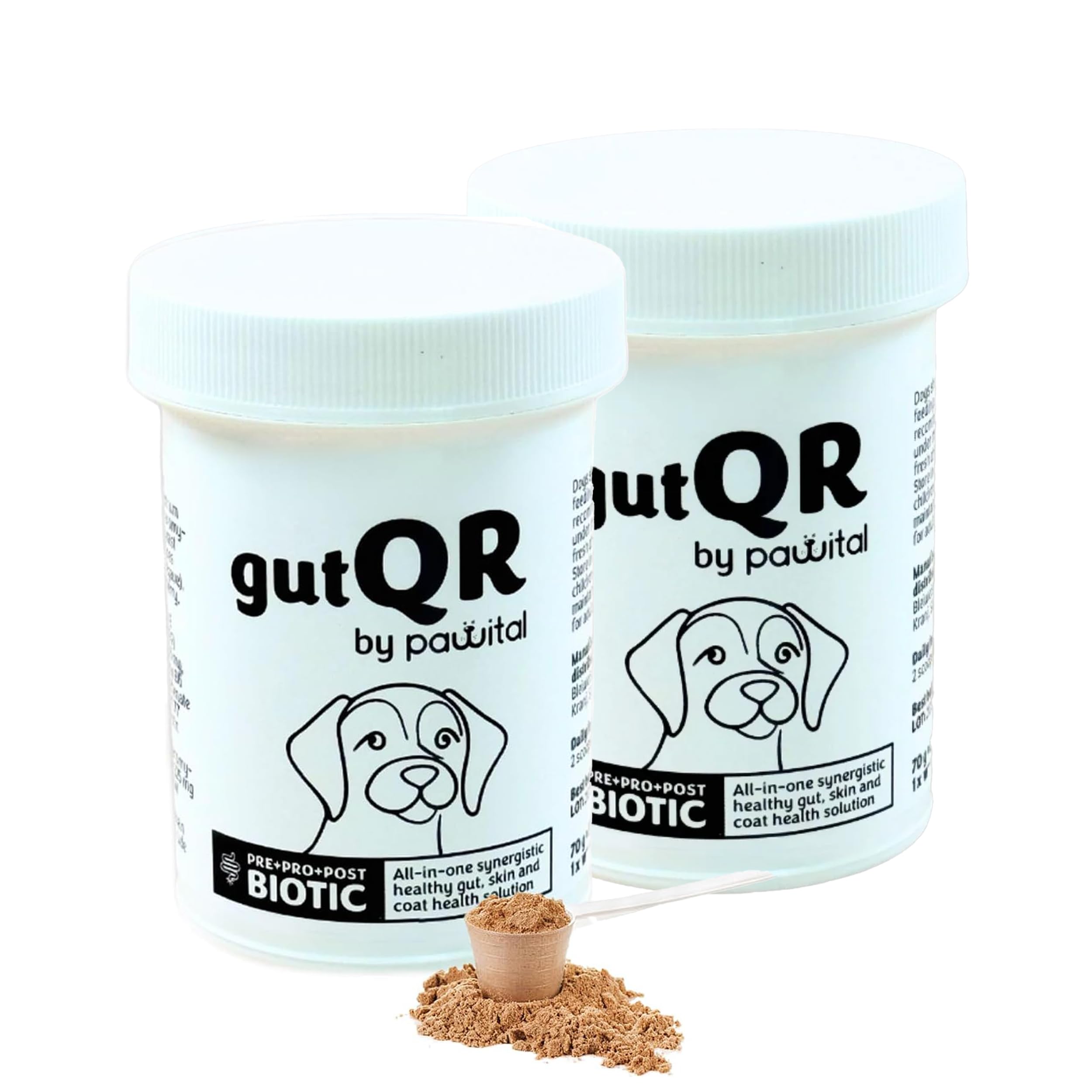 gutQR Supplément de santé avancé pour chiens | Prébiotiques cliniquement prouvés, probiotiques, postbiotiques | Favorise la digestion, l'immunité et la santé de la peau | Poudre intestinale