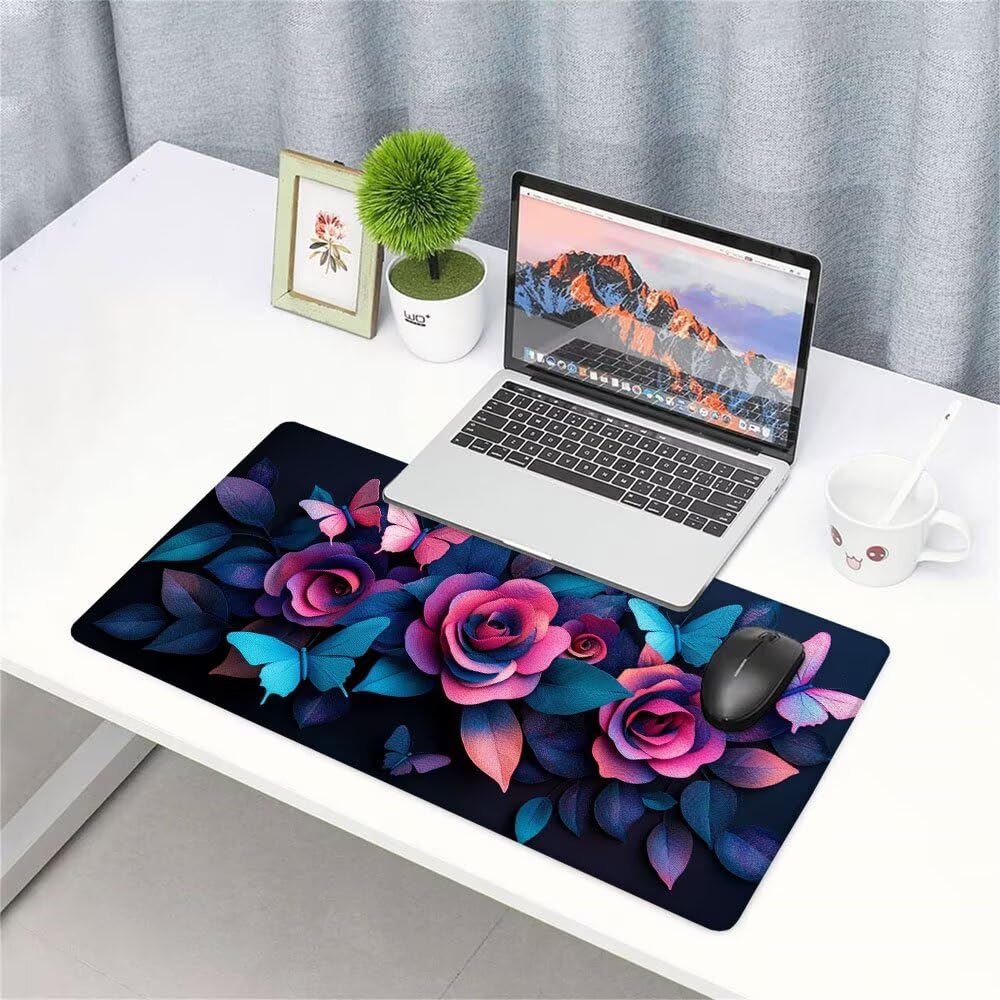 Alfombrilla de Mouse para Juegos, Nero, XXL, Antideslizante, Impermeable, Diseño de Fiore, Extendido, Grande, 1200x600x3mm, para PC, Laptop, Ufficio, Famiglia d-365