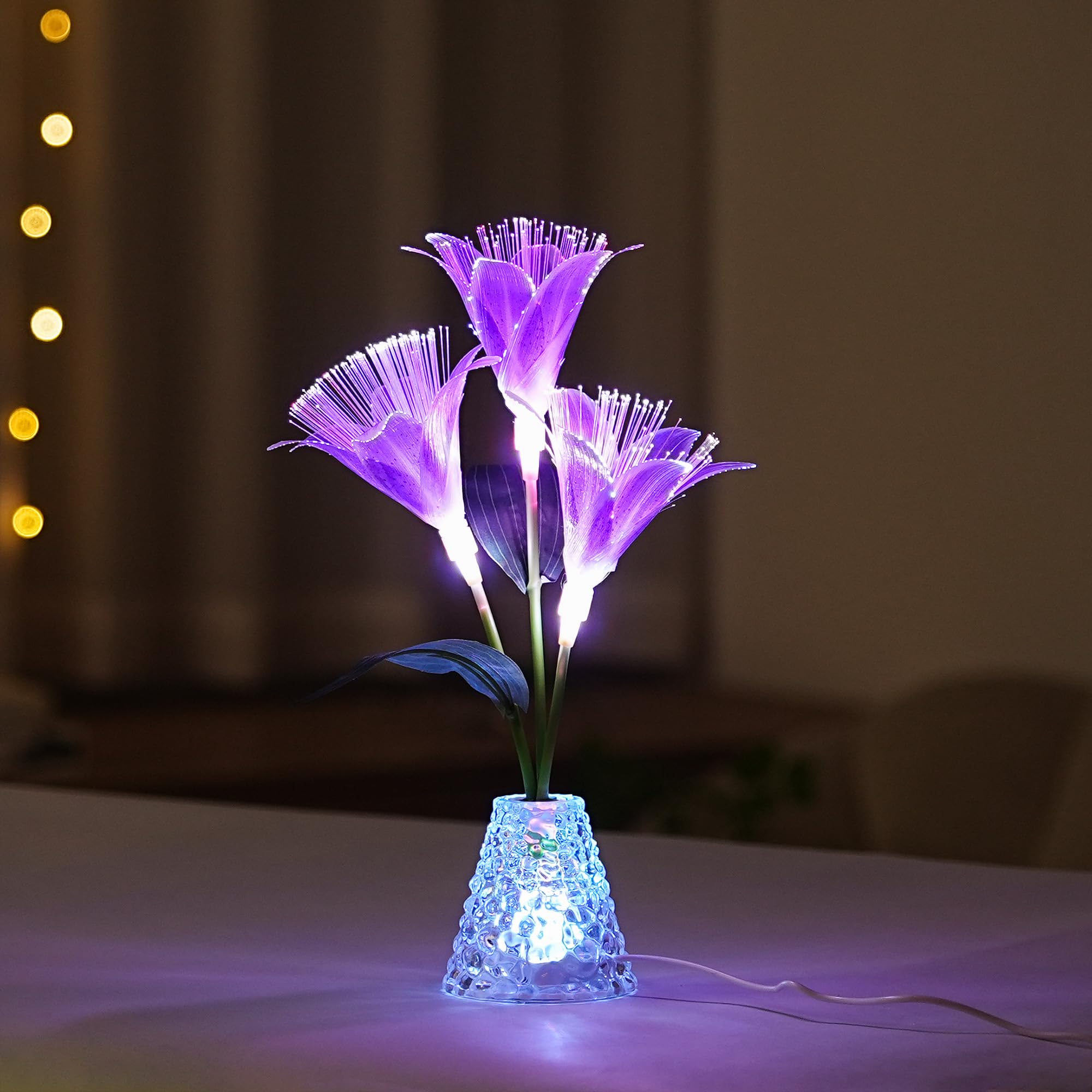 Purple Fiber Optic Lily Flower Lamp, Color Changing Night Light for Bedroom Wedding Bar Coffee Shop Decor, Gifts for Women Mom Grandma Girlfriend Friend Birthday Christmas Valentines Mothers Day