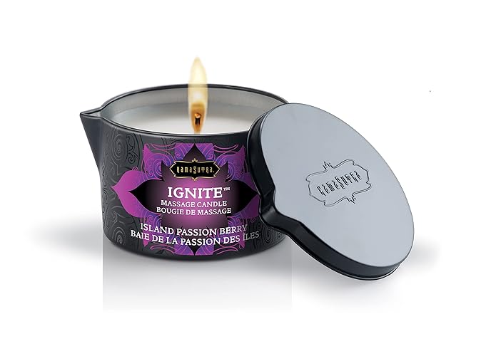 KAMA SUTRA Ignite Massage Candle with Coconut Oil and Soy Based Wax-Free Formula – Island Passion Berry Scented, 6 oz/170 g - Island Passion Berry