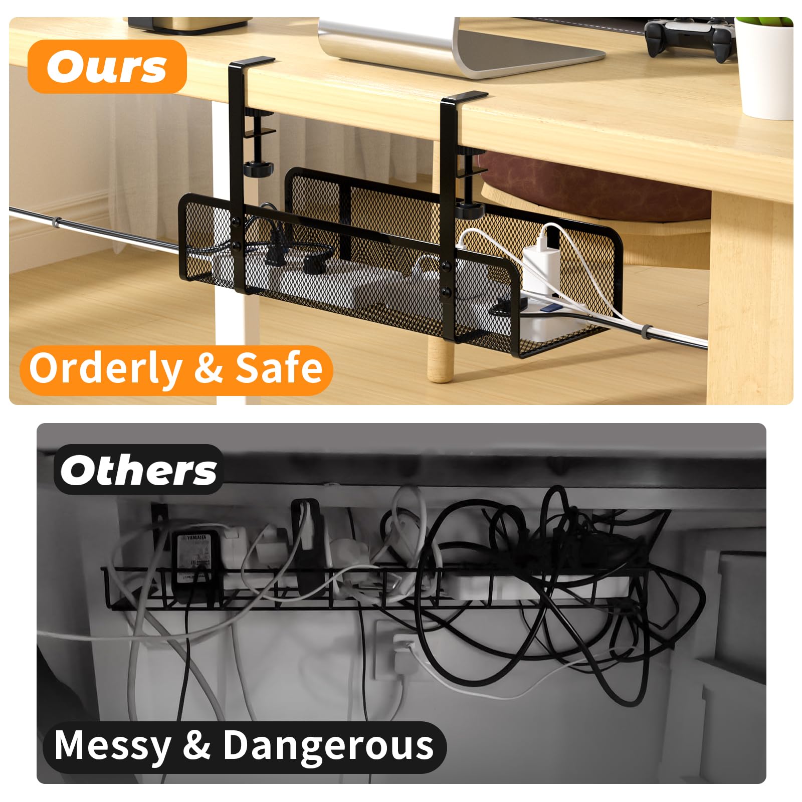 Bandeja de gestión de cables para debajo del escritorio, organizador de cables de escritorio, caja de gestión de cables, organizador de cables para oficina