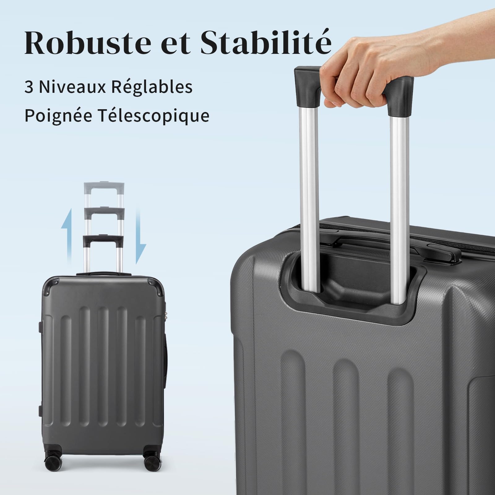 LALAHO Set de 5 Valises avec Vanity Case, Valise Grande Taille/Cabine avec Renforts d'angle, Petite Valise, Bagage Suitcase en ABS (Gris foncé)