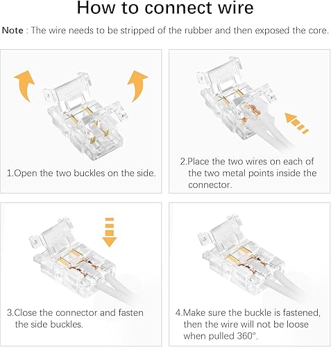 Miniatura 4 de VIPMOON Paquete de 12 conectores de tira de luz LED RGB de 4 pines de 0.394 in de ancho, sin cables, sin cables, sin soldadura, adaptador de
