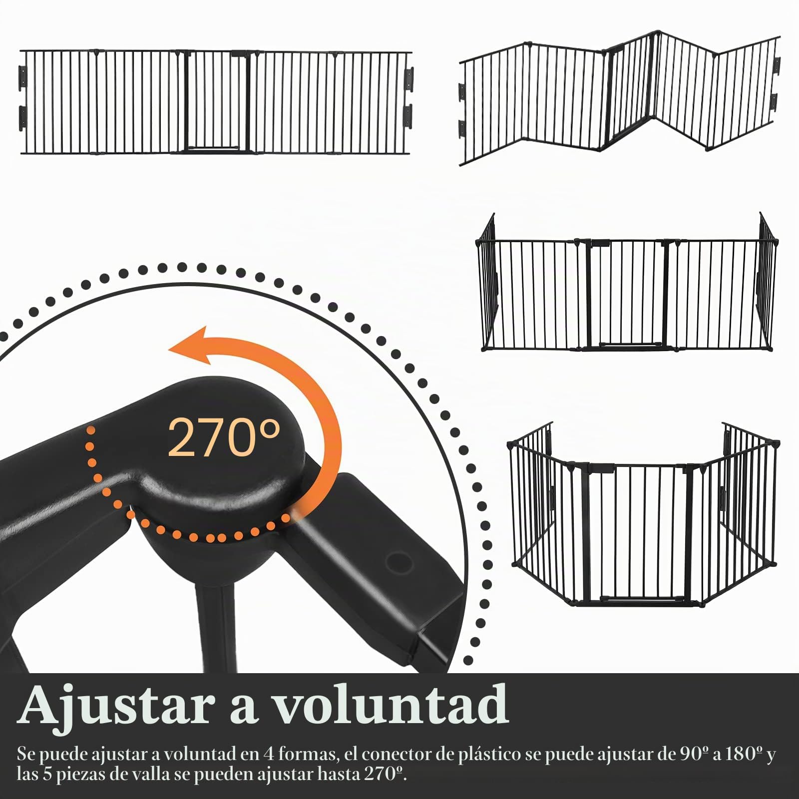Aufun Chimenea Puerta de Seguridad Metálica con Puerta, 5 Elementos, Puerta de Seguridad Horno, Rejilla de Configuración para Seguridad Infantil, 300 x 75 x 60 cm (Negro)