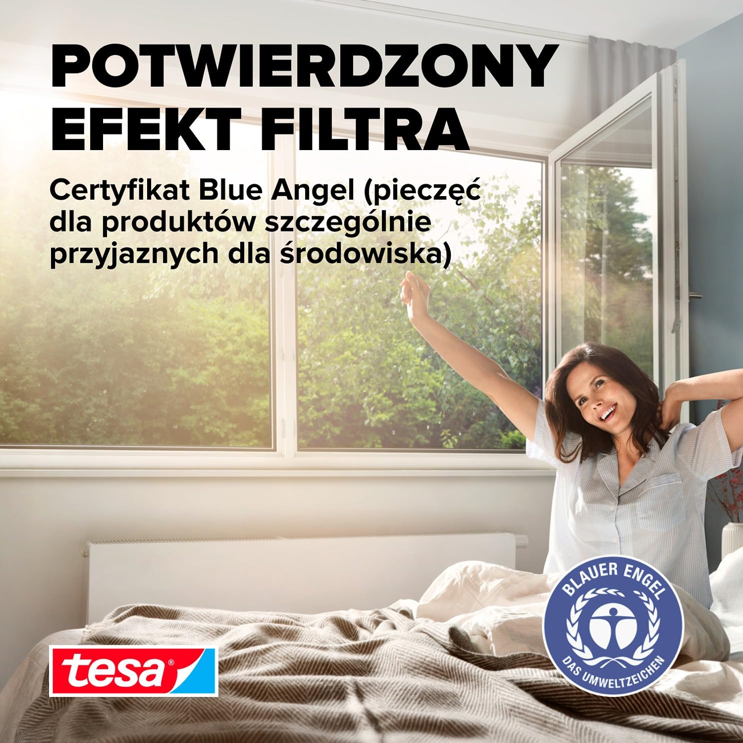 tesa INSECT STOP 2-in-1 Pollen and Fly Screen Premium - przycinany na wymiar, przezroczysta ochrona przed pyłkami, taśma samoprzylepna, antracyt - 150 x 180 cm