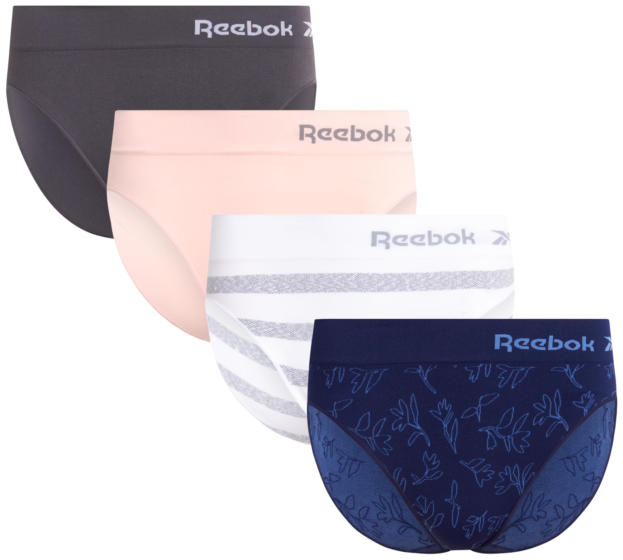 Reebok Womens Briefs Underwear - 4 Pack Breathable Soft Stretch High Cut Mid Waist Panties Underwear for Women (Sizes: S-XL)