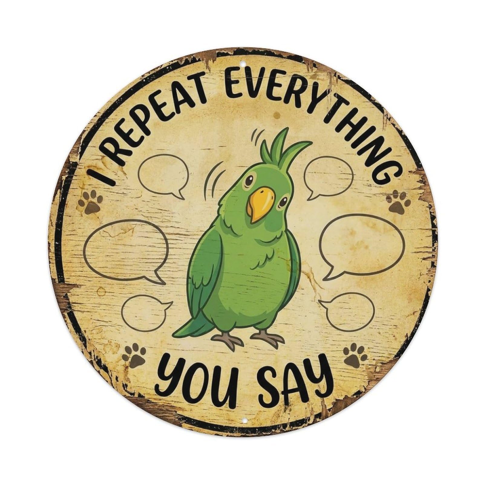 Fqcyn Style Parrot Mimic Show Round Wall Hanging Metal Tin Sign Plaque Wall Decor For Cafe, Club Bar, Office, Home Garden Round Metal Poster 8X8inch