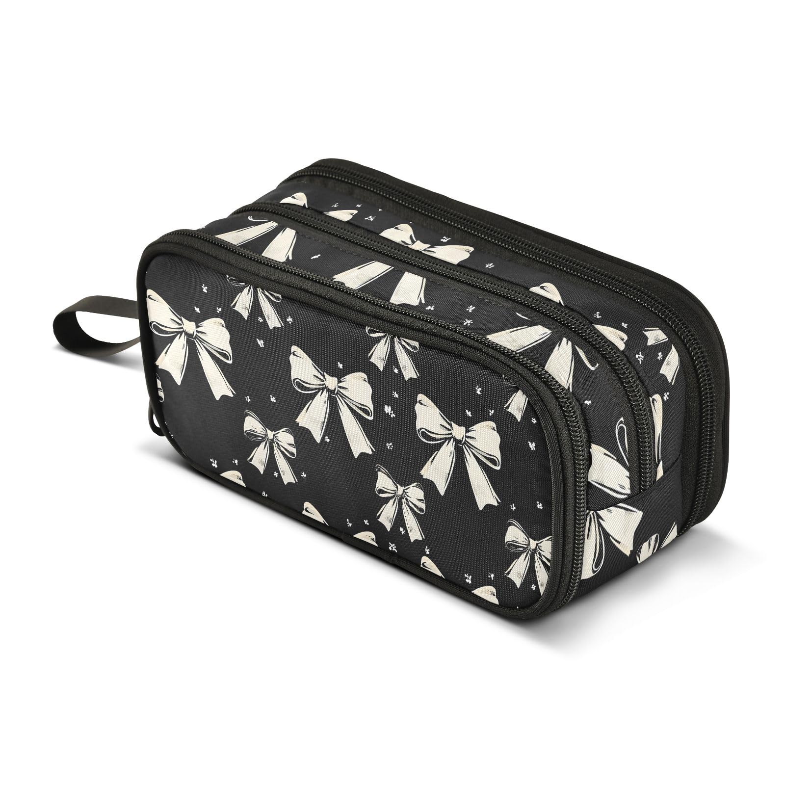 OWFKAY Black White Bow Pencil Case for Girls Boys School Large Capacity with 3 Compartments Pencil Pouch Back to School Supplies Stationery Organizer
