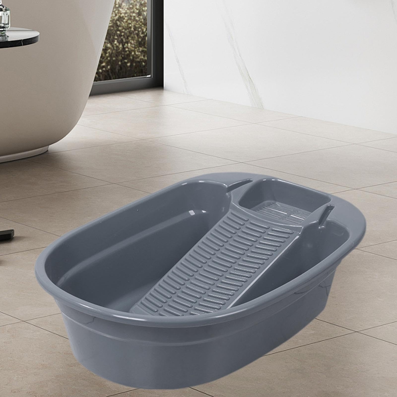 Waschbrettbecken Waschschüssel mit Eingebautem Waschbrett Wäschekübel aus Hochwertigem Leicht zu Tragen für Reisen Picknick Haushalt, tiefgrau