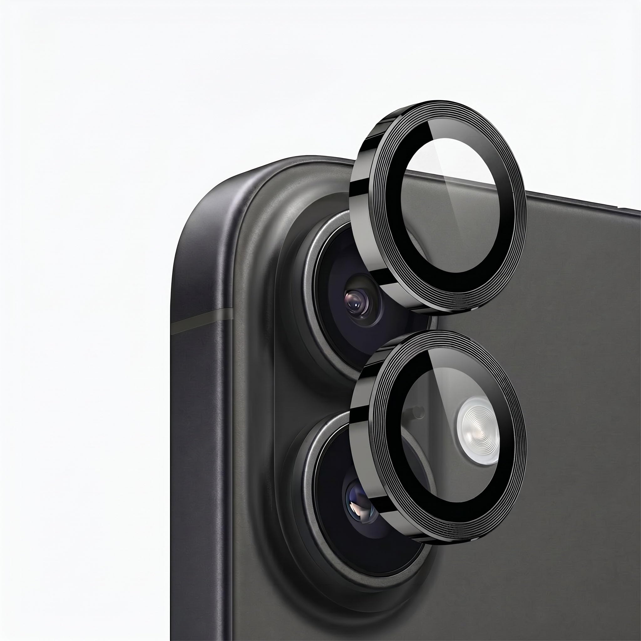 amazon basics Camera Glass Lens Protector Ring for iPhone 17 Case Friendly with Edge to Edge Coverage and Easy Installation (Black)-image-44