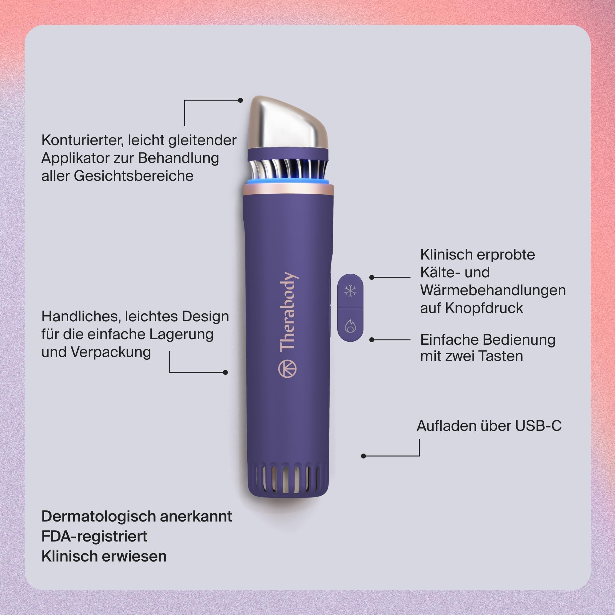 TheraFace Depuffing Wand von Therabody – Kälte- und Wärmebehandlungen für das Gesicht zum Abschwellen und Strahlen - Violett