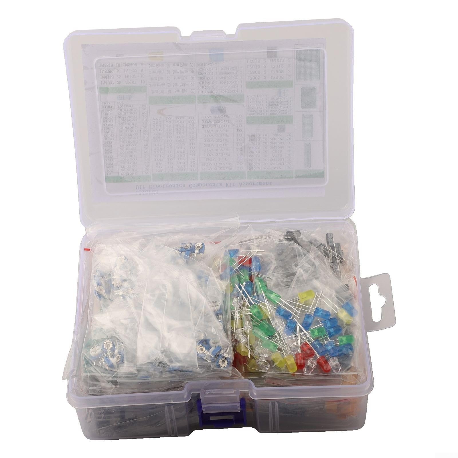 1818 pezzi Kit di componenti elettronici con condensatori monolitici, resistori, diodi LED e PCB per appassionati di fai da te e hobbisti, potenziometro transistor 11 serie A-220/A-92