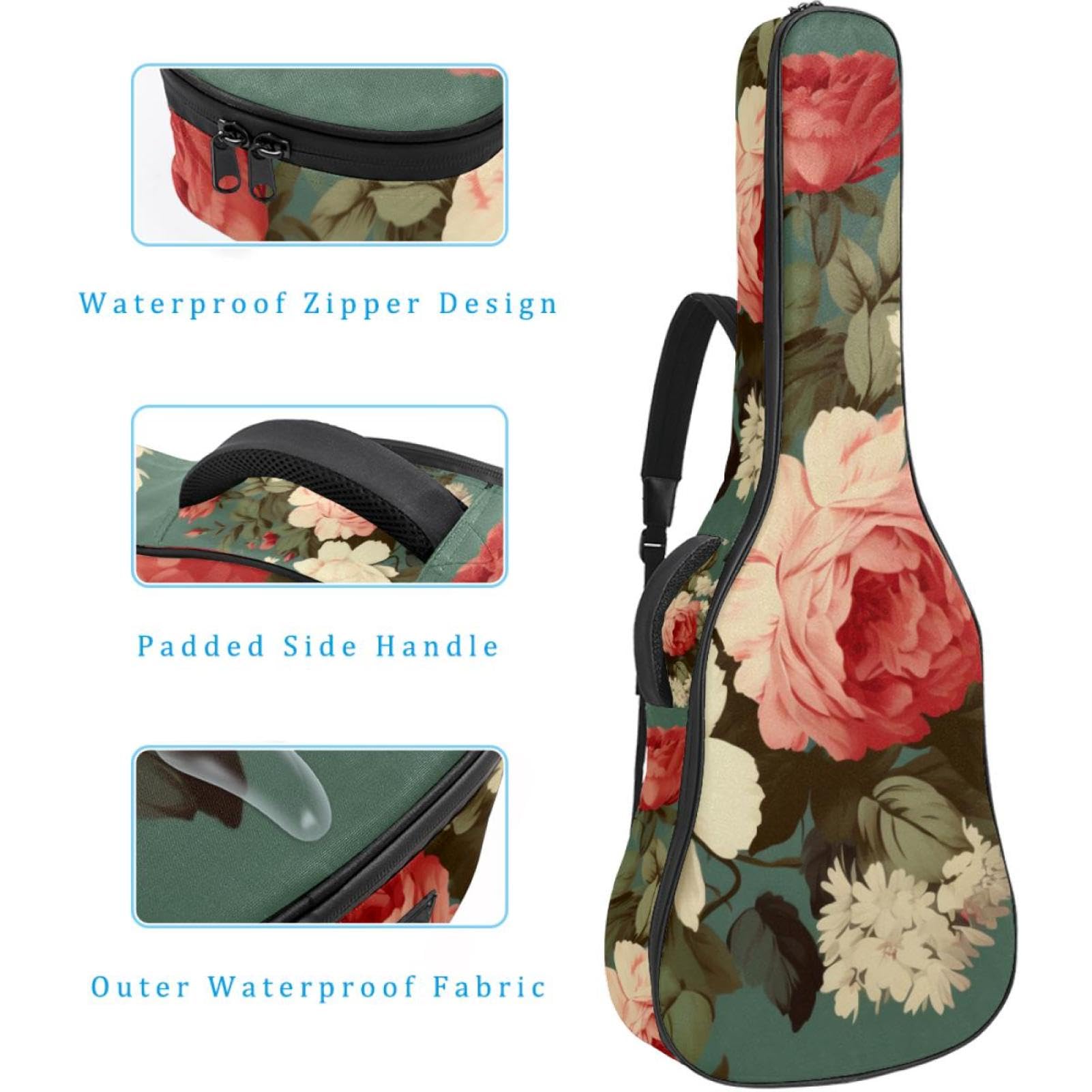 Tasche für Akustikgitarre, groß, schöne Gitarrenkoffer, passend für 40/41/42 Zoll für Mann und Frau, wasserdichte Gitarren-Gigbag mit Schwamm-Schutzschicht, mehrere Taschen, Gitarren-Rucksack,