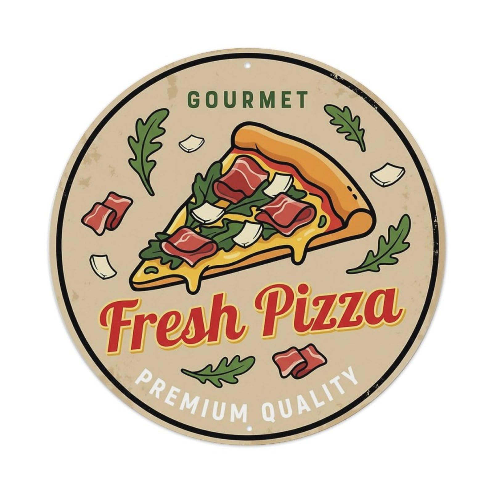 Huiyhb 8X8inch(20X20cm) Vintage Pizza Slice Italian Traditional Cuisine Arugula Metal Tin Sign