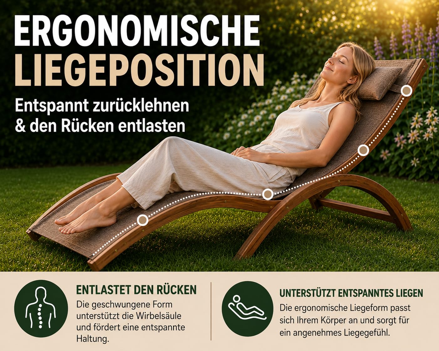 Ampel 24 Relax Liegestuhl Tropica | Relaxliege mit Armlehnen, Gartenmöbel aus vorbehandeltem Holz, Stuhl Bespannung braun, wetterfeste Gartenliege