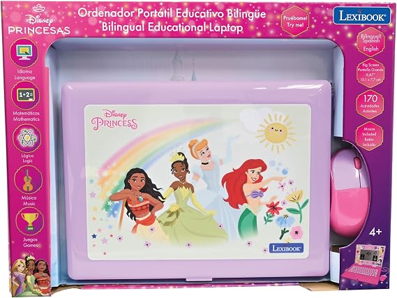 Lexibook, Disney Princess Educational Laptop for Kids, JC599DPi2 | Spanish/English, 170 activities, Large screen, Learning games and music